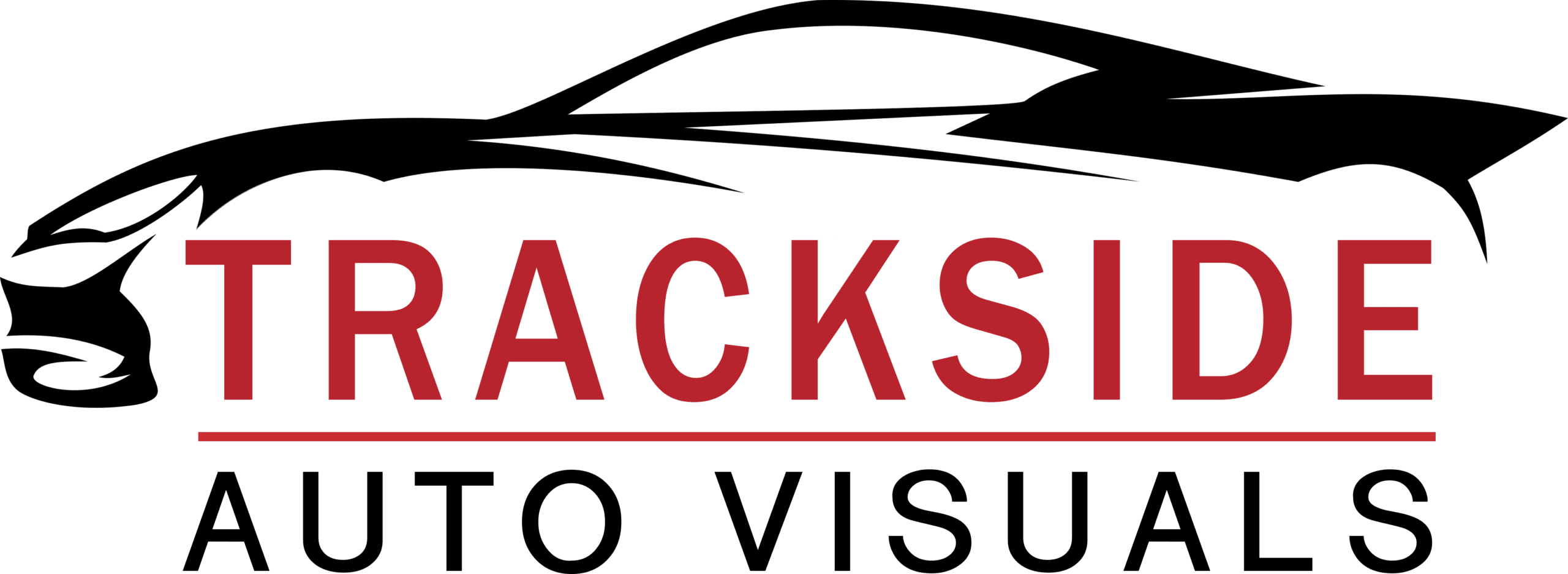 Black car graphic and Trackside Auto Visuals logo for dealership marketing products