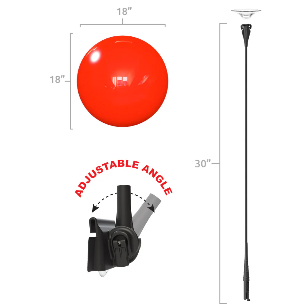 Balloon pole with an 18-inch red balloon and adjustable angle clip, designed for automotive displays, priced at $9.95.