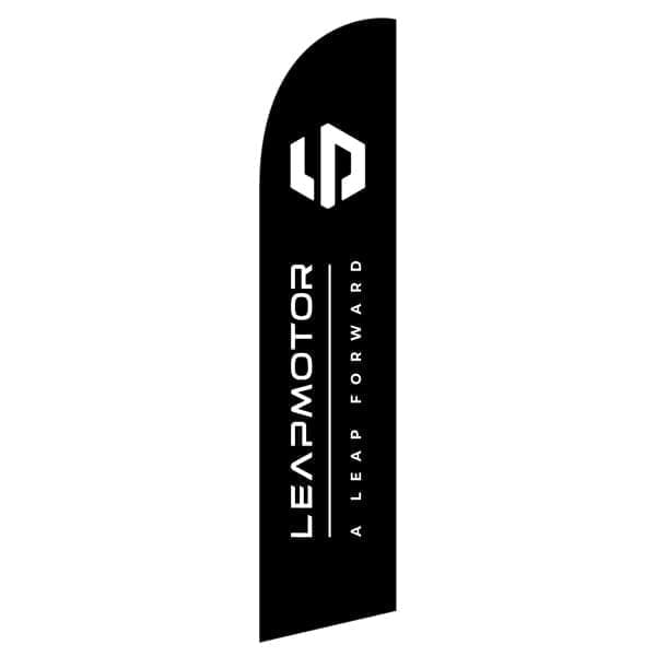 Leap Motor flag featuring logo and slogan "A Leap Forward," designed for automotive dealership promotions.