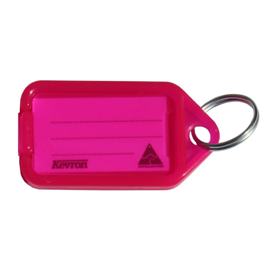 Pink car key tag with Kevron and Australian Flags logos for dealerships.